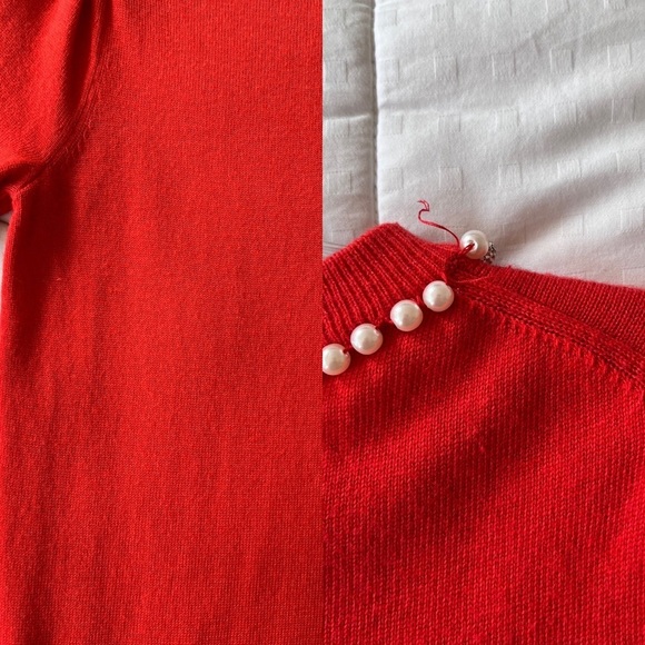 🥤 Kate Spade Pearl Pave Red Wool Blend Short Sleeve Sweater Size XXS - Picture 13 of 14